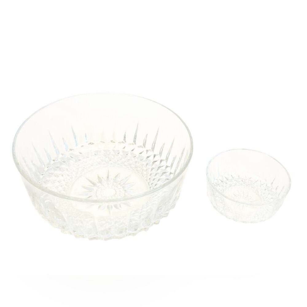 Vtg Arcoroc France Set of 2 Clear Crystal Cavalier Star Cut Glass Serving Bowls